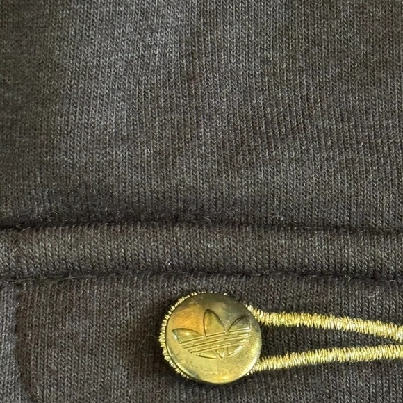 Adidas Girls Jacket Medium Black 3/4 Sleeve Red Gold Stripe Hood Bamboo Cotton - Picture 5 of 9